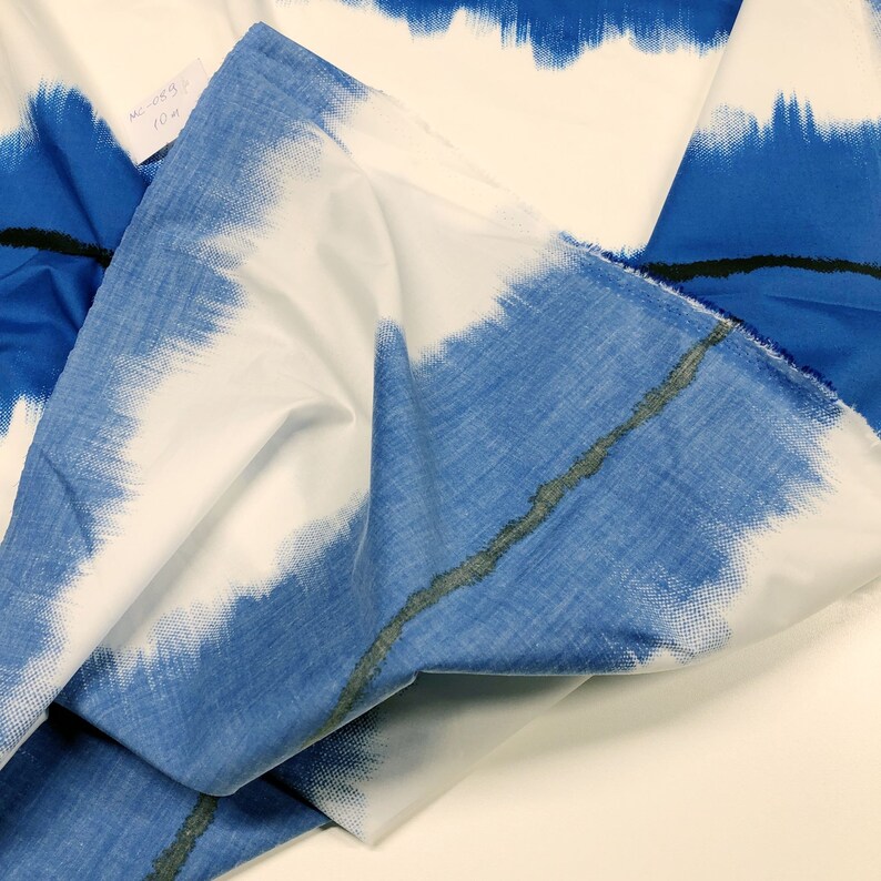 1 Yard Italian Luxury Fashion House Blue and White Stripe Stretch Cotton Fabric By the Yard image 8