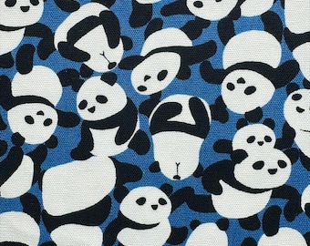 1 Yard Packed Pandas Cotton Oxford Fabric, Fuwari Imported from Japan BTY Blue