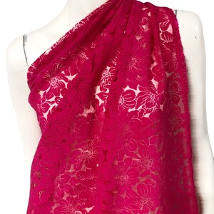 1 Yard Hot Pink Polyamid Viscose Blend Floral Burnout Fabric Deadstock Italian Luxury Fashion House image 3