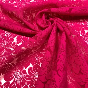1 Yard Hot Pink Polyamid Viscose Blend Floral Burnout Fabric Deadstock Italian Luxury Fashion House