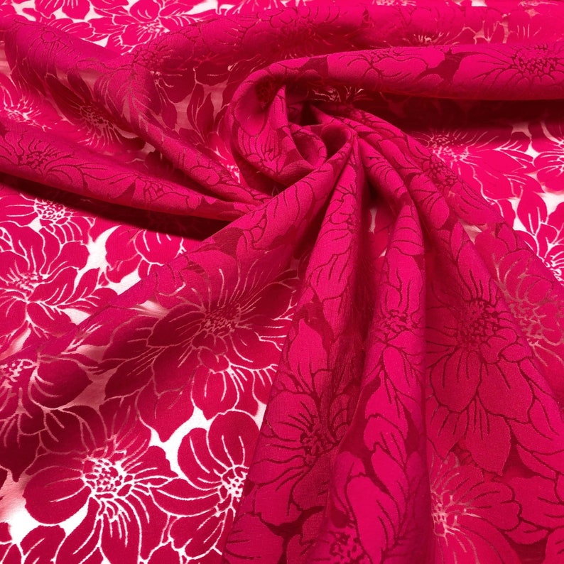 1 Yard Hot Pink Polyamid Viscose Blend Floral Burnout Fabric Deadstock Italian Luxury Fashion House image 1