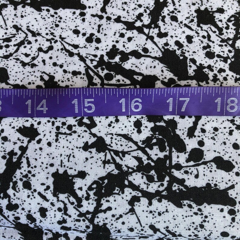 1 Yard Black White Splatter Paint Quilting Cotton Fabric Etsy