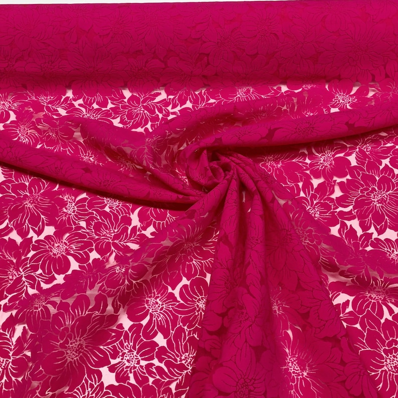 1 Yard Hot Pink Polyamid Viscose Blend Floral Burnout Fabric Deadstock Italian Luxury Fashion House image 6