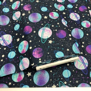 1 Yard 3 Wishes Starlight Planets & Stars Glittery Cotton Fabric