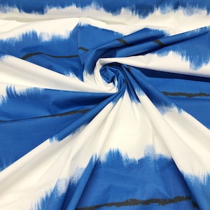 1 Yard Italian Luxury Fashion House Blue and White Stripe Stretch Cotton Fabric By the Yard