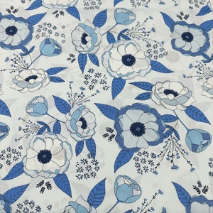 1 Yard True Blue Sprinkled Peonies Azul by Maureen Cracknell Cotton Fabric, AGF Art Gallery Fabrics TBL89503