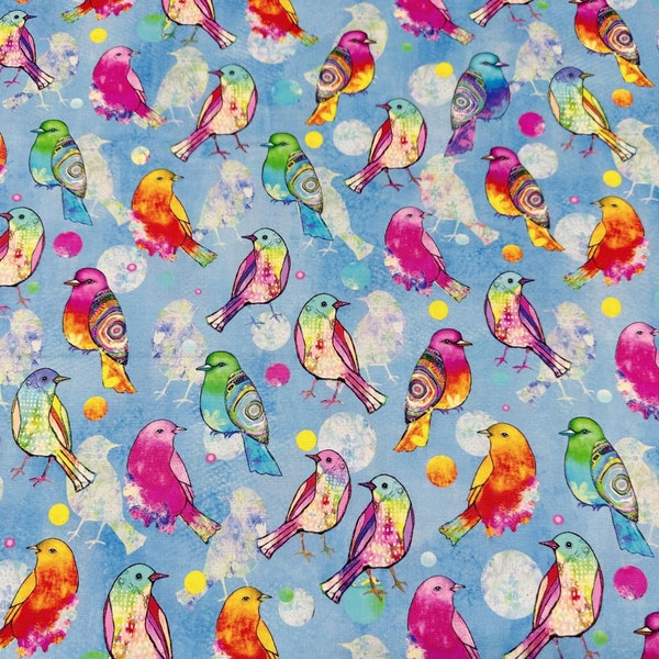 1 Yard P & B Textiles Songbird Serenade by Robin Mead Cotton Fabric Colorful Birds