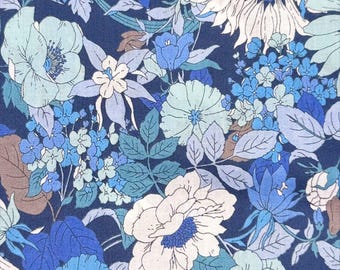 1 Yard Flownny I Floral Cotton Lawn Fabric by Kokka, NFA-1000-5F Dark Blue, Imported from Japan