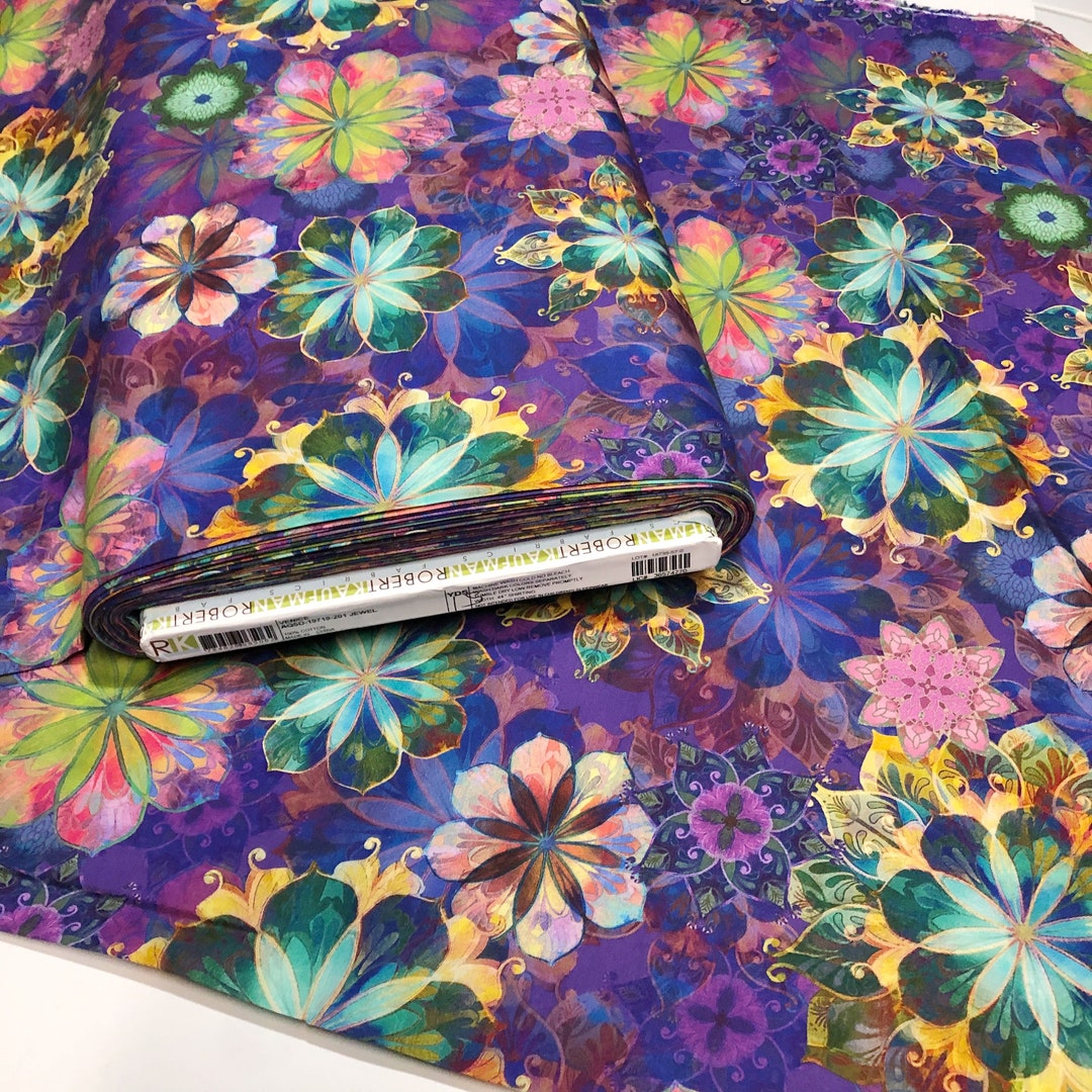 1 Yard Robert Kaufman Venice Jewel Kaleidoscope Floral Cotton Fabric Etsy