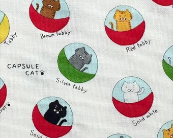 1 Yard Capsule Toy Cats Cotton Canvas Fabric in White by Cotton Kobayashi – Imported from Japan