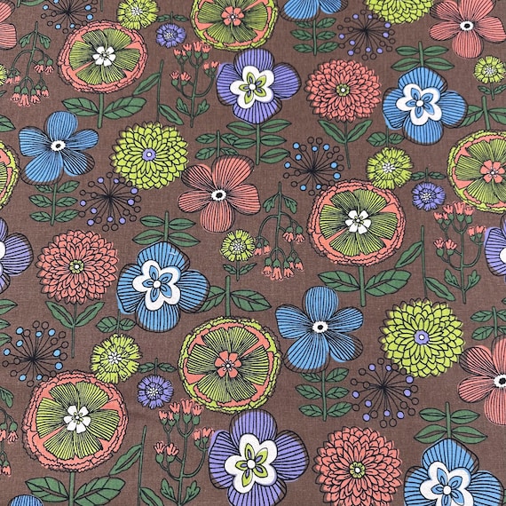 1 Yard Fuwari Scandi Floral Canvas Fabric, 85 Cotton 15 Linen, Imported from Japan, Brown Multi Floral, Nordic Flower Print