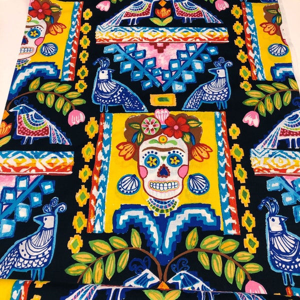 1 Yard Alexander Henry Ikat de Polanco Frida Kahlo Sugar Skull Cotton Fabric