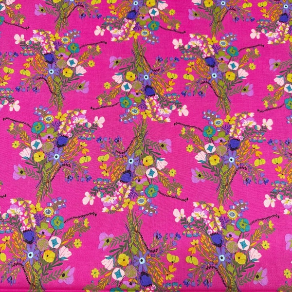 1 Yard Harmony Bundles of Joy Magenta Cotton Fabric, Carolyn Gavin for Conservatory Craft, Free Spirit