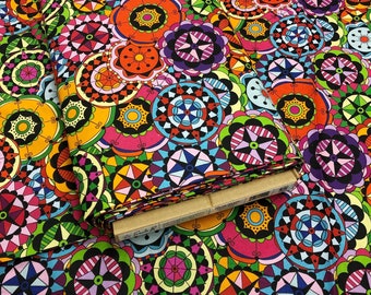 ON SALE 1 Yard Color Splash Jackie Kunkel Geo Floral Retro Print Cotton Fabric