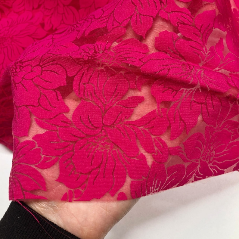 1 Yard Hot Pink Polyamid Viscose Blend Floral Burnout Fabric Deadstock Italian Luxury Fashion House image 9