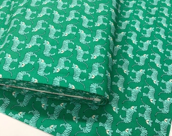 1 Yard Robert Kaufman Library Tigers on Green Cotton Fabric