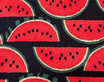 1 Yard Red Watermelons on Black Cotton Linen Canvas Fabric by Sevenberry, Japanese Importt
