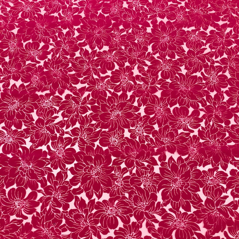 1 Yard Hot Pink Polyamid Viscose Blend Floral Burnout Fabric Deadstock Italian Luxury Fashion House image 2