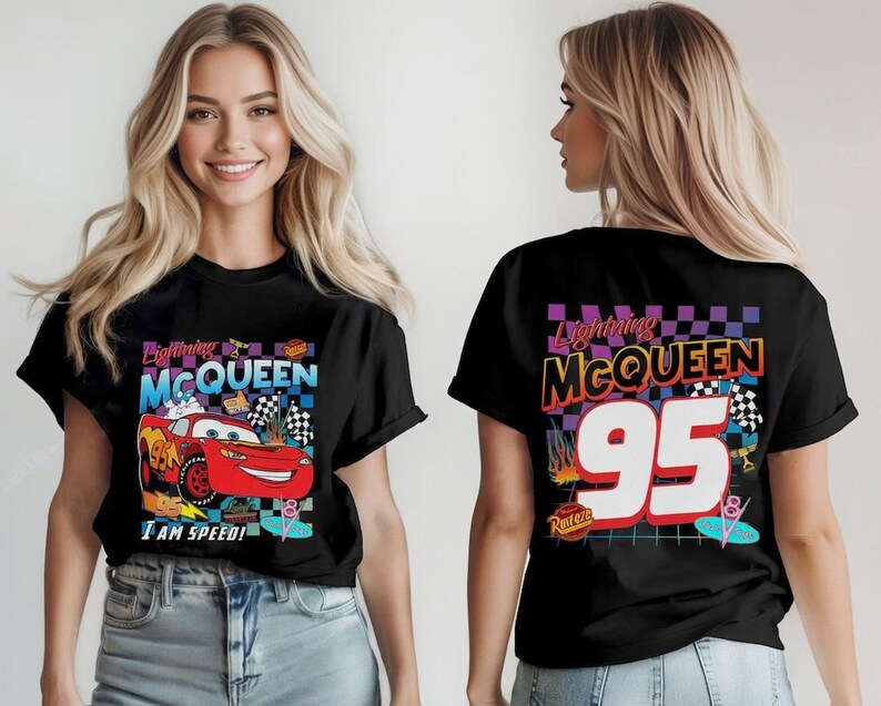 Two-sided Vintage Lightning Mcqueen Shirt, Radiator Springs Tee, Rusteze Cars Shirt, Cars Characters Tee, WDW Family Vacation Shirts image 2