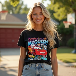 Two-sided Vintage Lightning Mcqueen Shirt, Radiator Springs Tee, Rusteze Cars Shirt, Cars Characters Tee, WDW Family Vacation Shirts image 1