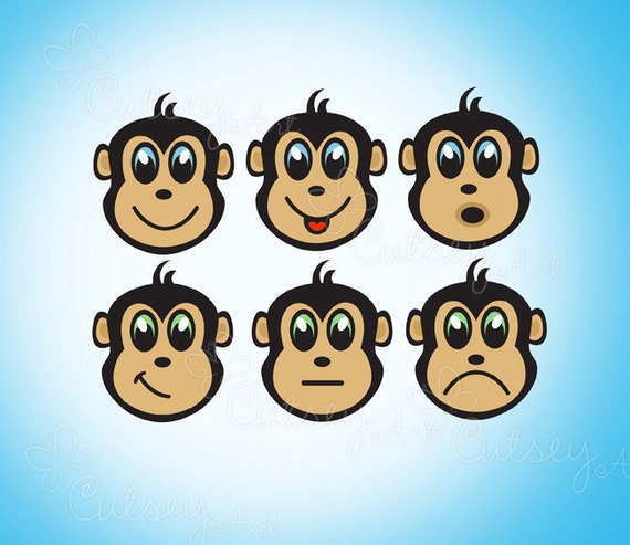 Monkey Face Clipart Personal And Commercial Use Etsy