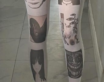Medias con estampado de terror Y2K: Medias góticas alternativas espeluznantes – Ropa urbana tenebrosa
