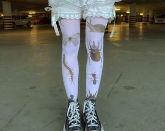 Bug Print Tights Y2K Goth Stockings Insect Spider Pantyhose Harajuku Emo Aesthetic White Full Length Tights Alt Fashion