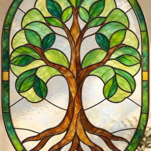 Tree of Life Stained Glass Pattern PDF, Nature Window Panel Template, Botanical Decor
