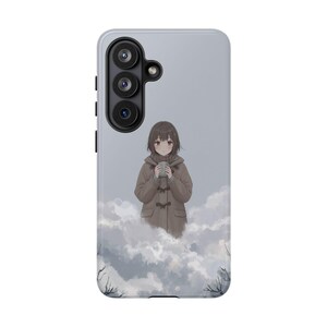 Winter Anime Girl Phone Case | Cozy Clouds & Coffee Art Cover | Soft Lo-Fi Minimalist Tech Decor | Unique Gift for Otaku and Fans