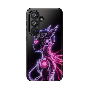 Funda para móvil con diseño de chica robot neón cyberpunk / Funda estética de ciencia ficción para Android / Decoración futurista con efecto luminoso / Regalo único para gamers y fans