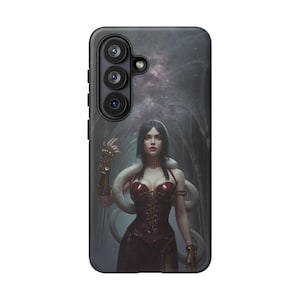 Mörk fantasi häxa telefonskal röd korsett vit orm konstskydd gotisk katedral teknisk dekor unik present till henne och sci-fi-fans