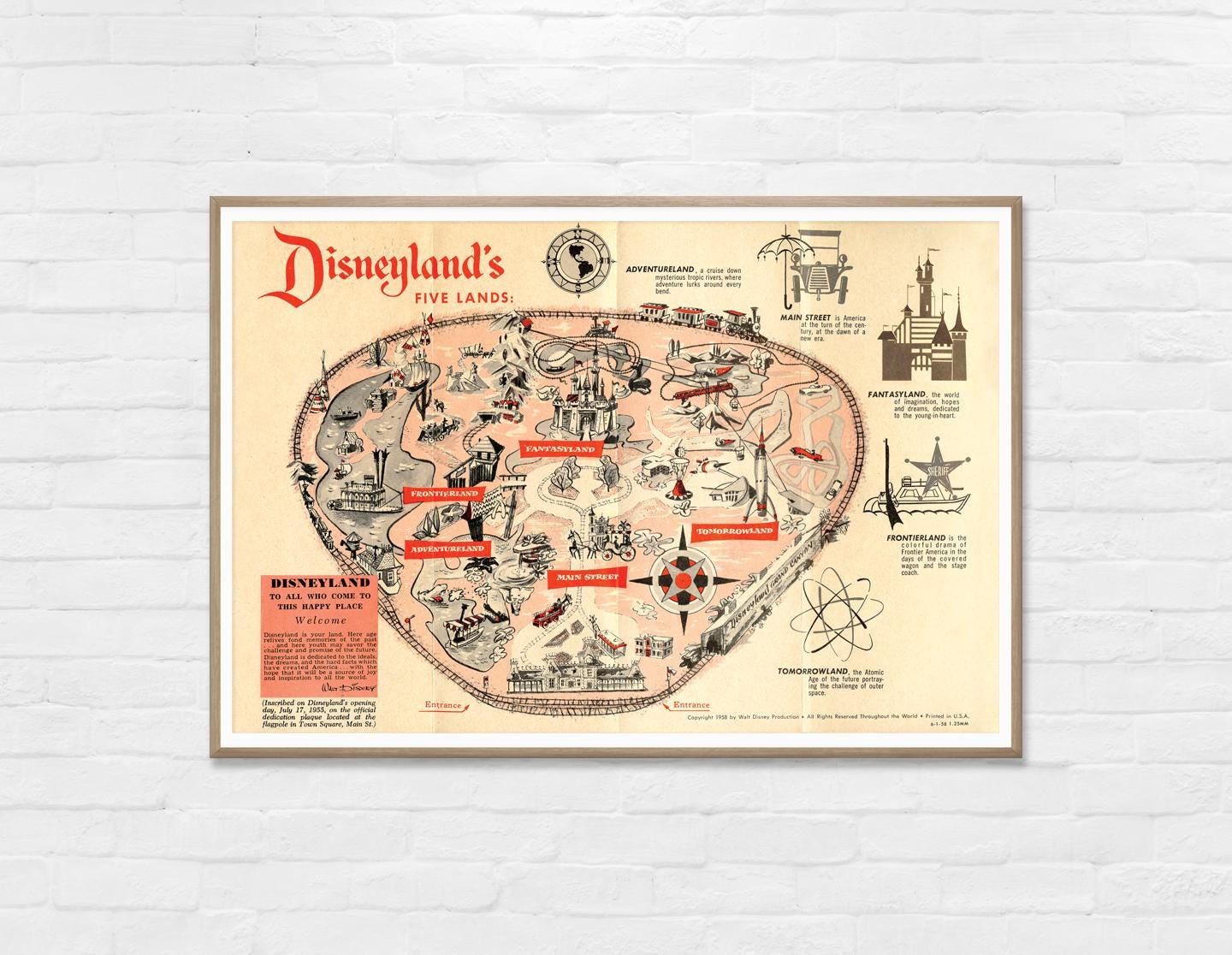 1958 Disneyland Park Map Brochure - California - Castle - History