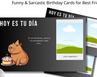 Tarjetas de Cumpleaños para Mejores Amigos Printable, Funny & Sarcastic Birthday Cards, Pack Digital, Add Your Photo Card.