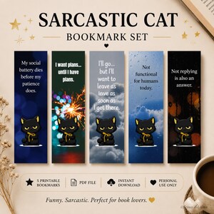 Sarcastic Cat Bookmarks Printable | Funny Bookmark Set | Introvert Gift | Digital Download | Book Lover Gift |Dark Humor