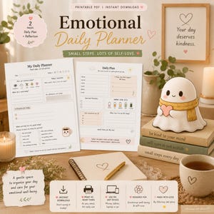 Emotional Daily Planner | Printable Self-Care Planner | Mental Wellness Journal | Daily Reflection Worksheet | Instant Download PDF
