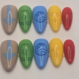 Avatar Inspired Press On Nails Element Symbols Set Hand Painted Reusable Custom Fit