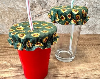 Tapa para bebidas, protector, tapa de tela, a prueba de Rohpy, elástico, barra de seguridad, tapa para bebida, orificio para pajita, se adapta a muchas tazas y vasos, girasol