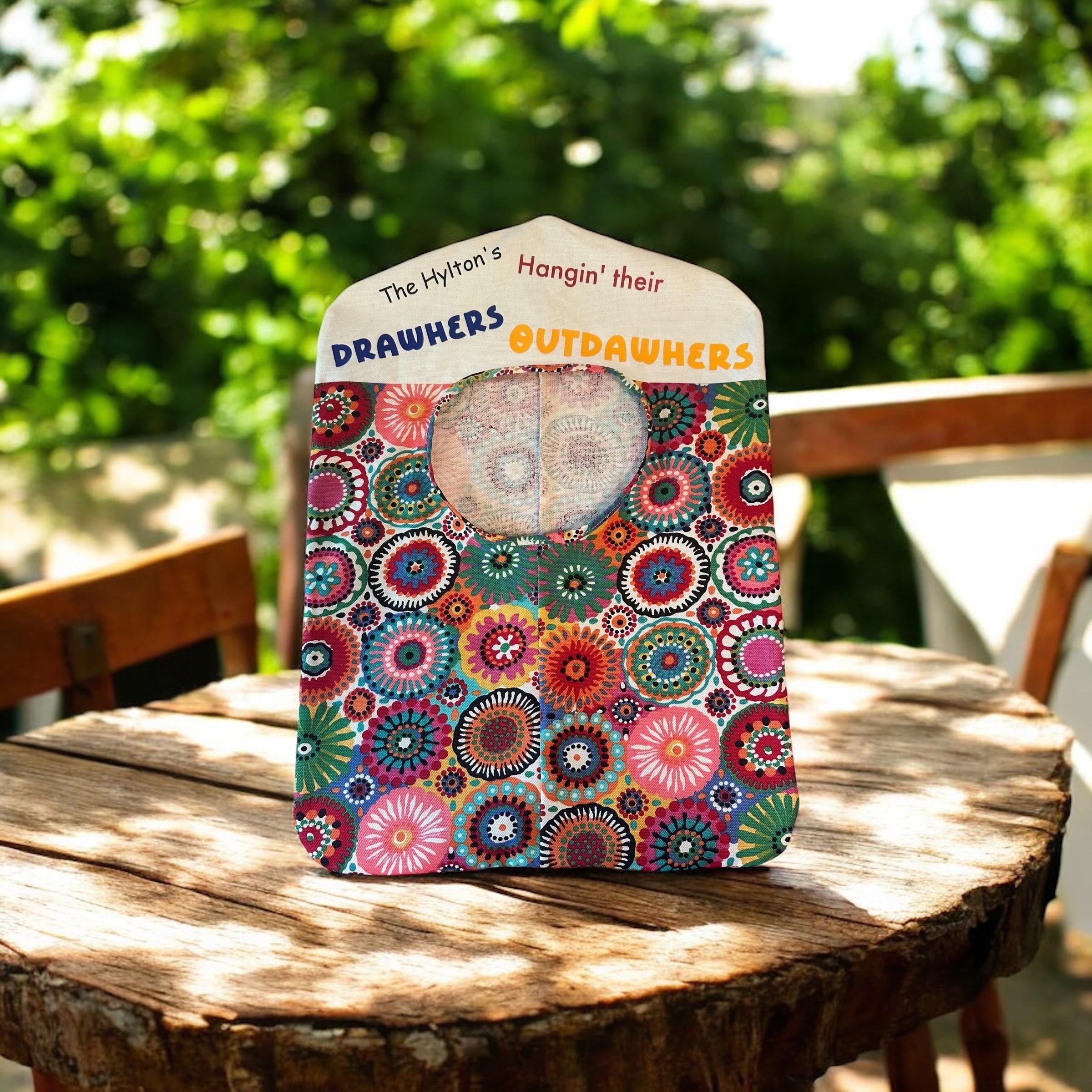 Clothes Pin bag,circle, flowers, duck canvas, laundry, clothes line, clothes line bag, uses hanger, customizable
