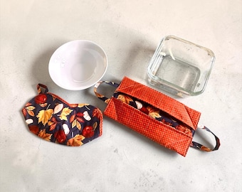 Funda para cuenco plegable plana y funda para cuenco tradicional, apta para microondas, porta cuencos calefactables, recipiente para alimentos, hojas de otoño, juego de 2