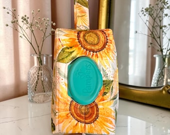 Mini bolso cambiador, bolso cuadrado, neceser de maquillaje, acceso para toallitas húmedas, cosméticos, cosplay, opción con o sin agujero, girasol
