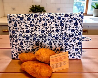 Bolsa para papas horneadas en microondas: azul, algodón floral, capacidad para 3 o 4 papas grandes, bistec