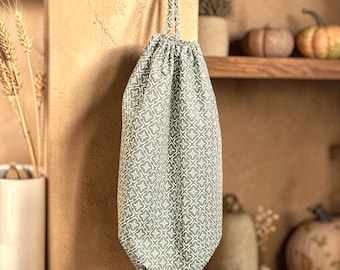 Soporte para bolsas de plástico de algodón verde salvia: Bolsas de supermercado colgantes, almacenamiento, cocina, organización, cambiador de pañales, bolsa para bebés