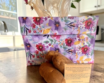 Saco para Batatas Assadas no Micro-ondas: Flores silvestres roxas, batatas assadas perfeitas