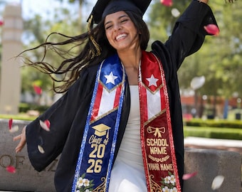 Estola de graduación personalizada de Puerto Rico 2026, regalo de graduación con nombre personalizado