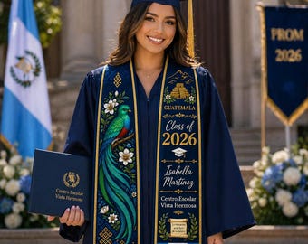 Fascia di laurea guatemalteca personalizzata 2026, stola di laurea personalizzata con bandiera americana, laurea guatemalteca 2026