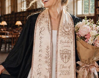 Estola de graduación floral personalizada Clase de 2026, banda con estampado floral, regalo de graduación con estampado floral