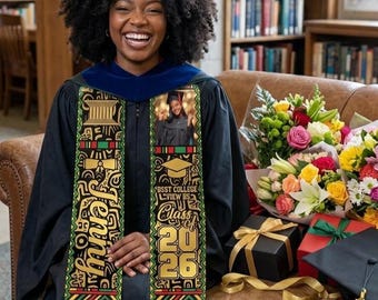 Banda de graduación negra personalizada para la promoción de 2026, estola de graduación de herencia afroamericana Kente, regalo de graduación personalizado, banda de graduación negra