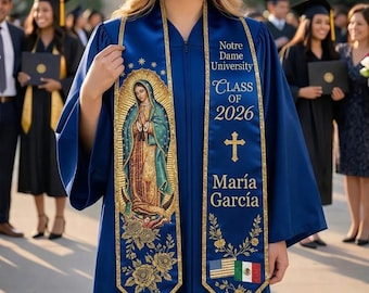Mexico Graduation Stole Class of 2026, Virgin Mary Graduation Sash, Flower Pattern Stole, Custom Name School Sash Senior Graduation Gift