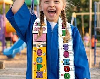 Estola de graduación infantil personalizada, banda de la promoción de 2026, flor de la Virgen María, regalo de graduación con nombre personalizado