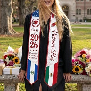 Flags Graduation Hispanic Heritage Sash, Custom Mexico Flag Stole, Personalized Class of 2026
